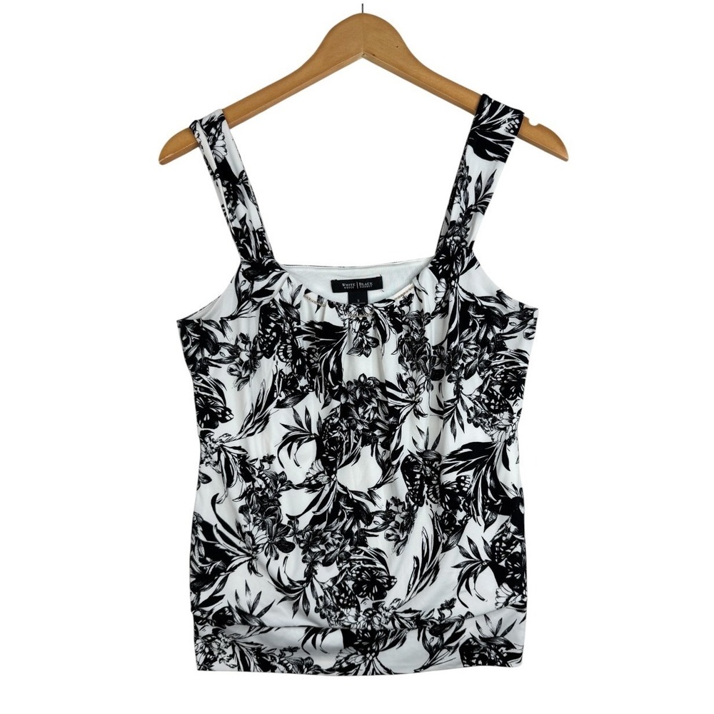 WHITE HOUSE BLACK MARKET Butterfly Forest Chain Top Black White Size Small
